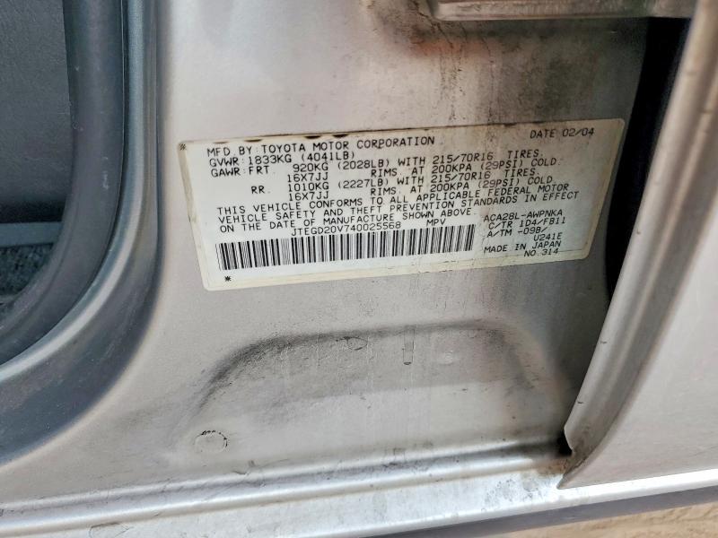 Продаж на аукціоні авто 2004 Toyota Rav4, vin: JTEGD20V740025568, номер лоту: 53406136