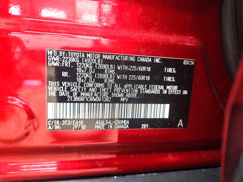 52264236 :رقم المزاد ، 2T3B6RFV3RW061382 vin ، 2024 Toyota Rav4 مزاد بيع