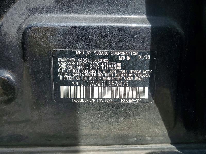 2018 Subaru Wrx მანქანა იყიდება აუქციონზე, vin: JF1VA2W61J9828426, აუქციონის ნომერი: 55057086