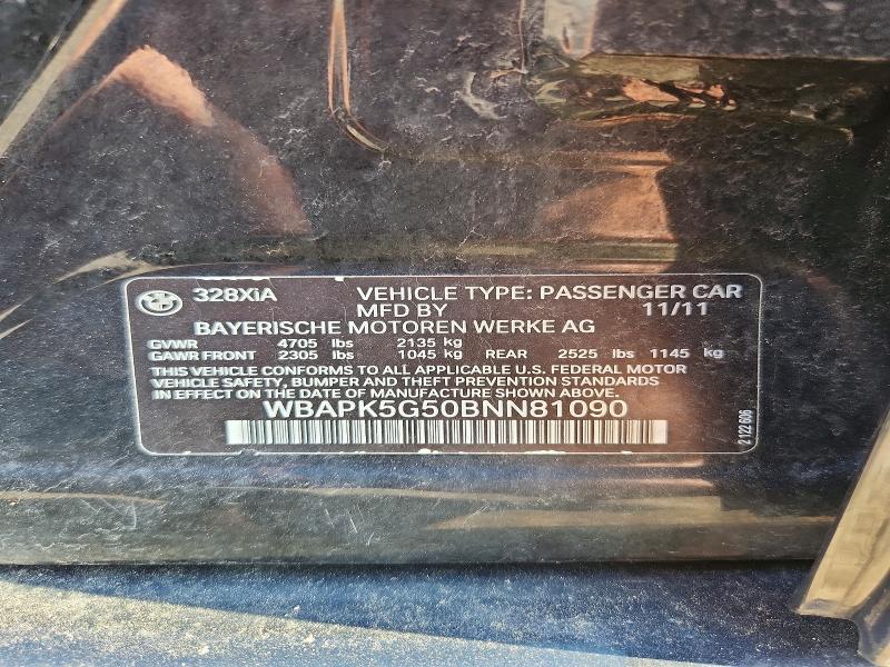 53643266 :رقم المزاد ، WBAPK5G50BNN81090 vin ، 2011 Bmw 328 مزاد بيع