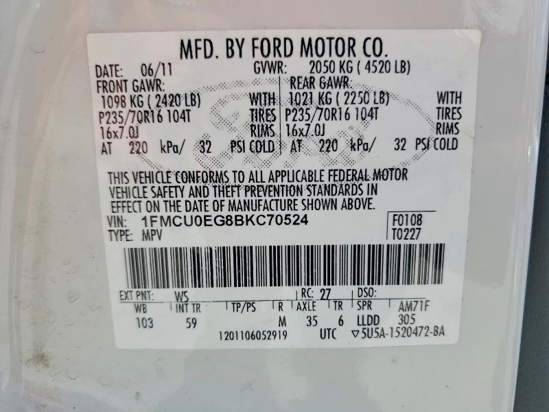 Aukcja sprzedaży 2011 Ford Escape, vin: 1FMCU0EG8BKC70524, numer aukcji: 54259146