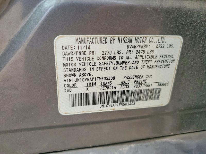 53237136 :رقم المزاد ، JN1CV6AP1FM503408 vin ، 2015 Infiniti Q40 مزاد بيع