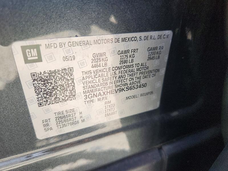 Aukcja sprzedaży 2019 Chevrolet Equinox, vin: 3GNAXHEV9KS653450, numer aukcji: 52604796