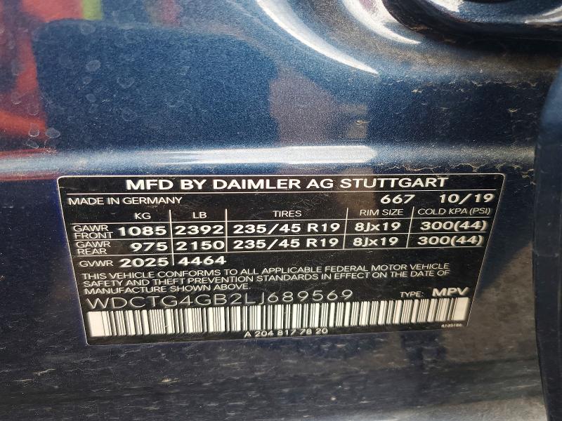 Продажа на аукционе авто 2020 Mercedes-benz Gla, vin: WDCTG4GB2LJ689569, номер лота: 54706106