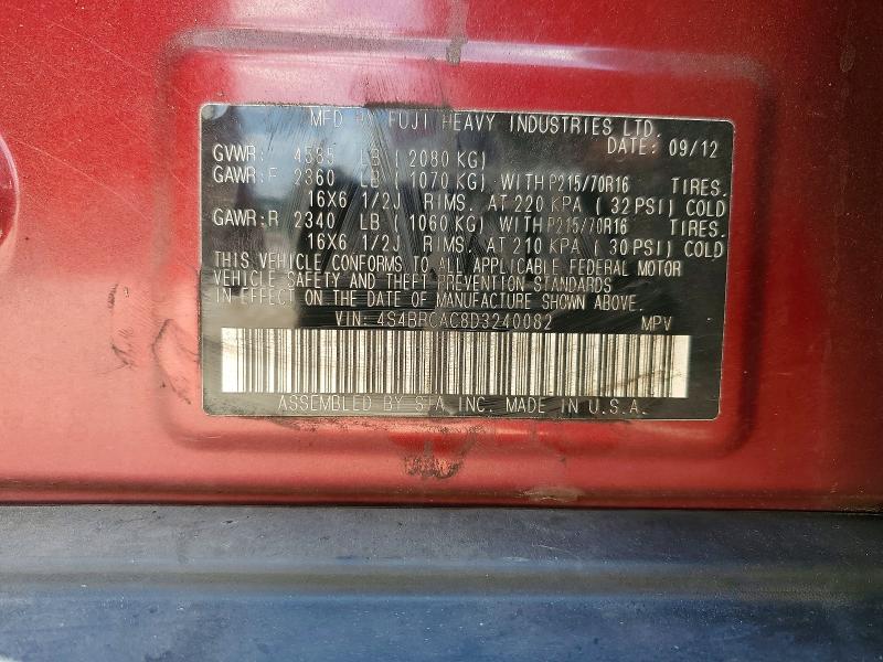 2013 Subaru Outback მანქანა იყიდება აუქციონზე, vin: 4S4BRCAC8D3240082, აუქციონის ნომერი: 52403726