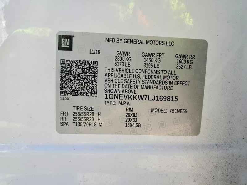 Aukcja sprzedaży 2020 Chevrolet Traverse, vin: 1GNEVKKW7LJ169815, numer aukcji: 52875876