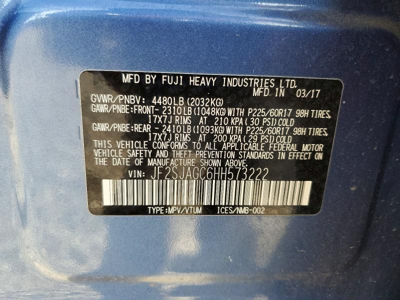 Aukcja sprzedaży 2017 Subaru Forester, vin: JF2SJAGC6HH573222, numer aukcji: 51703676