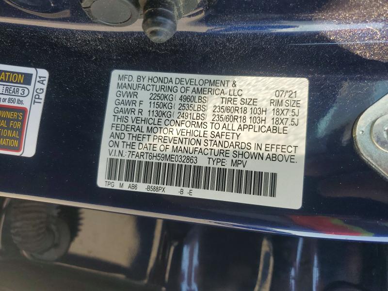 53067736 :رقم المزاد ، 7FART6H59ME032863 vin ، 2021 Honda Cr-v مزاد بيع