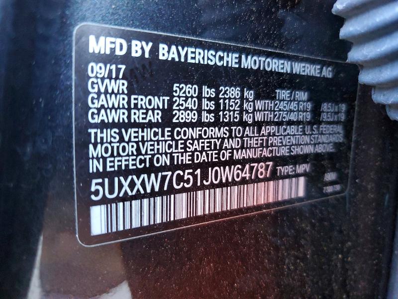 52071386 :رقم المزاد ، 5UXXW7C51J0W64787 vin ، 2018 Bmw X4 مزاد بيع