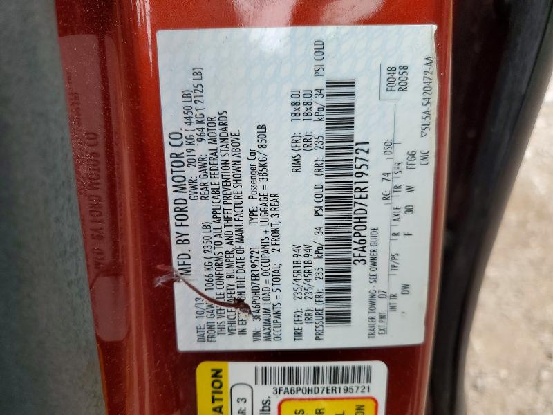 Aukcja sprzedaży 2014 Ford Fusion, vin: 3FA6P0HD7ER195721, numer aukcji: 54642776