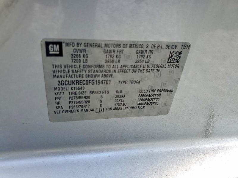 Продаж на аукціоні авто 2015 Chevrolet Silverado, vin: 3GCUKREC0FG194701, номер лоту: 55018066