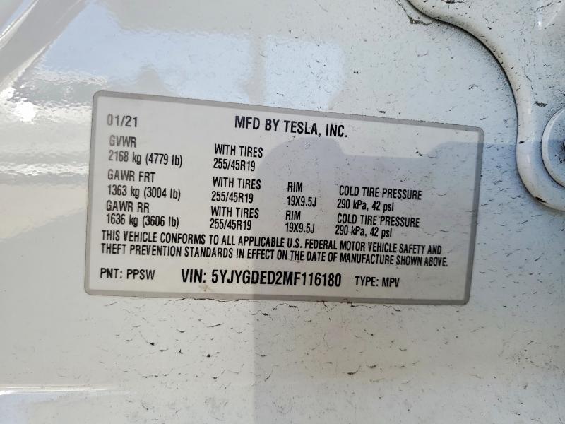 51356626 :رقم المزاد ، 5YJYGDED2MF116180 vin ، 2021 Tesla Model Y مزاد بيع