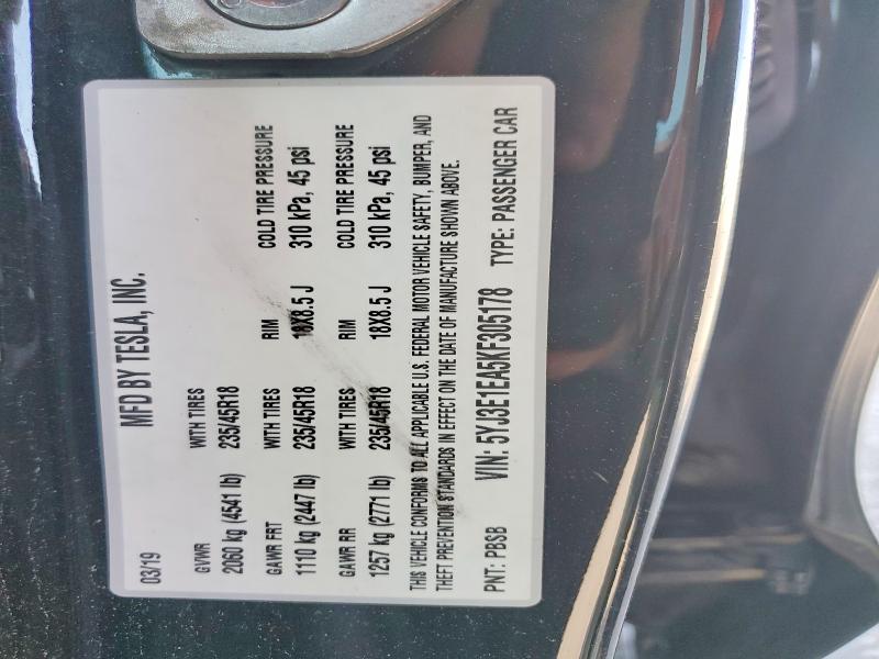 52172486 :رقم المزاد ، 5YJ3E1EA5KF305178 vin ، 2019 Tesla Model 3 مزاد بيع
