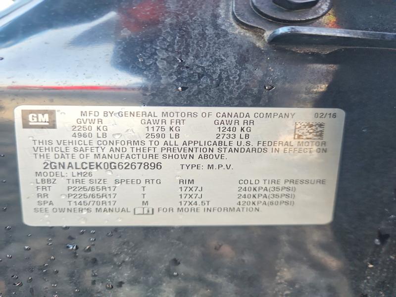 2016 Chevrolet Equinox მანქანა იყიდება აუქციონზე, vin: 2GNALCEK0G6267896, აუქციონის ნომერი: 55150586