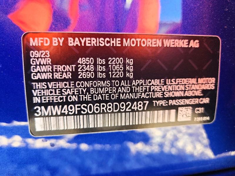 Продажа на аукционе авто 2024 Bmw M340i, vin: 3MW49FS06R8D92487, номер лота: 53000666