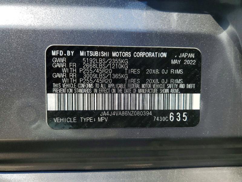 Aukcja sprzedaży 2022 Mitsubishi Outlander, vin: JA4J4VA86NZ080394, numer aukcji: 53671146