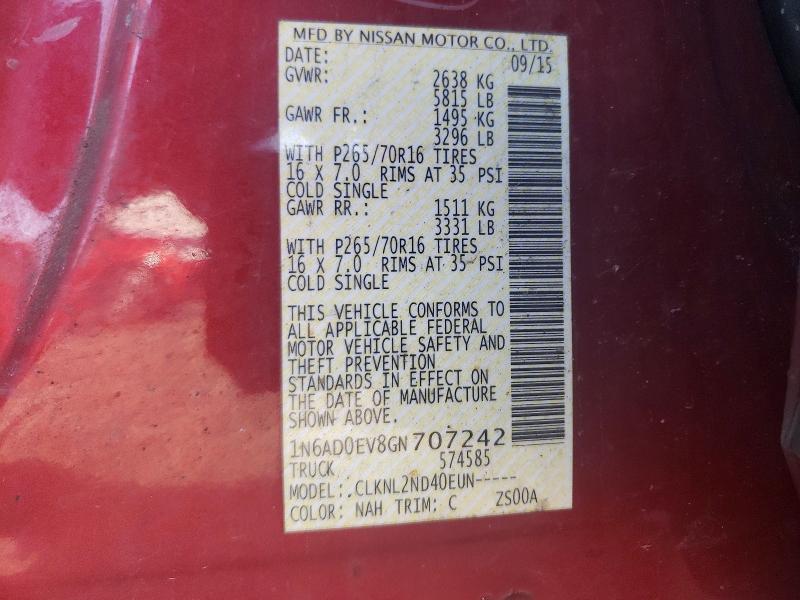 2016 Nissan Frontier მანქანა იყიდება აუქციონზე, vin: 1N6AD0EV8GN707242, აუქციონის ნომერი: 54597196
