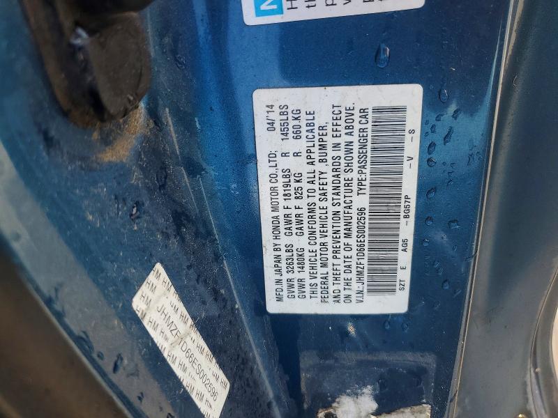 53133646 :رقم المزاد ، JHMZF1D66ES002596 vin ، 2014 Honda Cr-z مزاد بيع