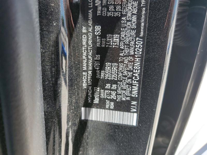 53597456 :رقم المزاد ، 5NMJFCAE8NH102507 vin ، 2022 Hyundai Tucson مزاد بيع