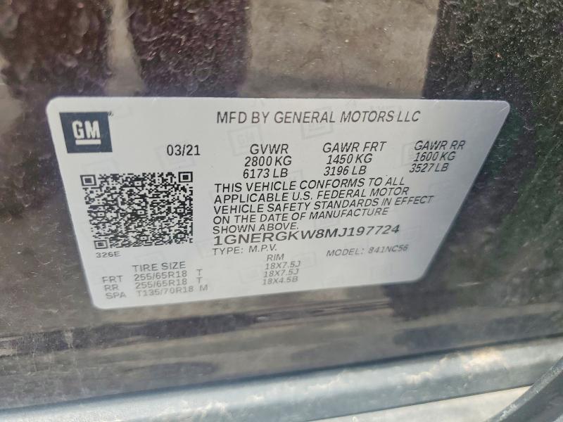 Продаж на аукціоні авто 2021 Chevrolet Traverse, vin: 1GNERGKW8MJ197724, номер лоту: 54873616