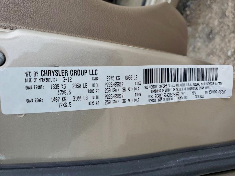 Продаж на аукціоні авто 2012 Chrysler Town & Country, vin: 2C4RC1BG4CR278389, номер лоту: 54420456