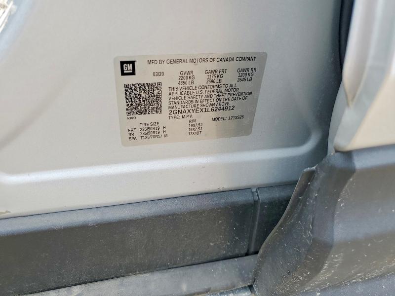 Aukcja sprzedaży 2020 Chevrolet Equinox, vin: 2GNAXYEX1L6244912, numer aukcji: 53587776