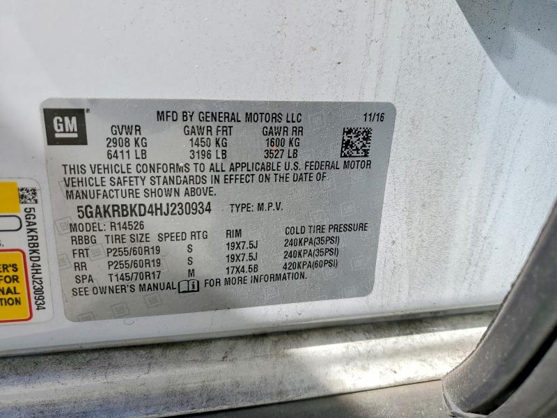 53870356 :رقم المزاد ، 5GAKRBKD4HJ230934 vin ، 2017 Buick Enclave مزاد بيع