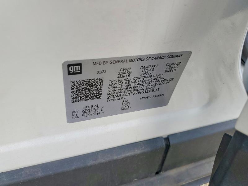 Продажа на аукционе авто 2022 Chevrolet Equinox, vin: 2GNAXUEV7N6118533, номер лота: 48065226