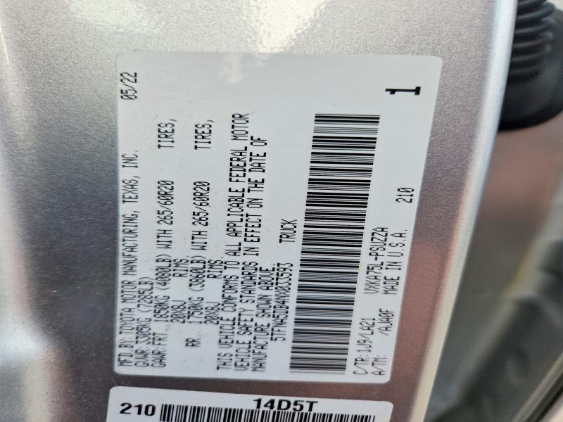 52695996 :رقم المزاد ، 5TFNA5DB4NX033593 vin ، 2022 Toyota Tundra مزاد بيع