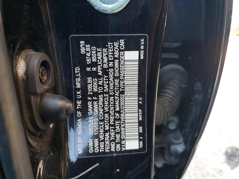Продажа на аукционе авто 2018 Honda Civic, vin: SHHFK7H58JU235552, номер лота: 53922856
