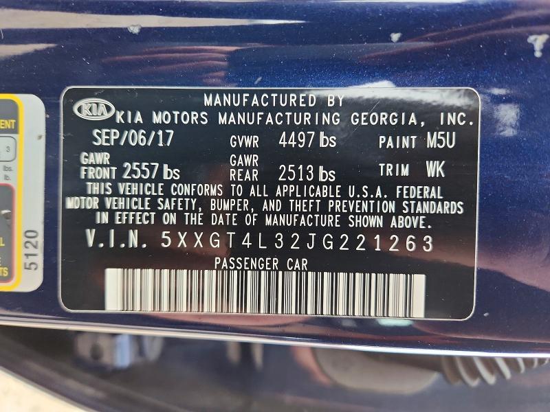 Aukcja sprzedaży 2018 Kia Optima, vin: 5XXGT4L32JG221263, numer aukcji: 52938916