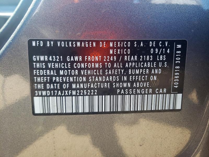 2015 Volkswagen Jetta მანქანა იყიდება აუქციონზე, vin: 3VWD17AJXFM225222, აუქციონის ნომერი: 52812866