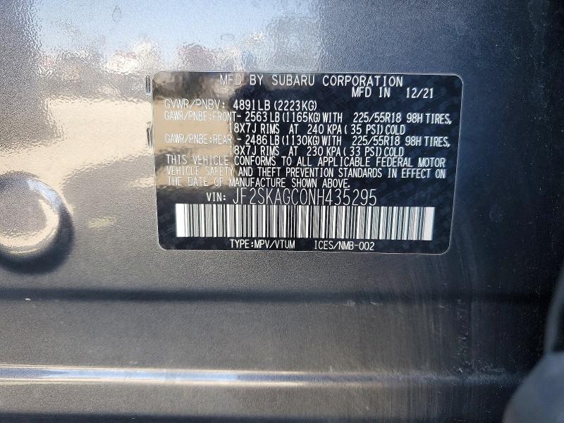 Продаж на аукціоні авто 2022 Subaru Forester, vin: JF2SKAGC0NH435295, номер лоту: 52257706