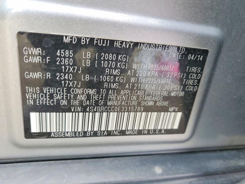 Aukcja sprzedaży 2014 Subaru Outback, vin: 4S4BRCCC0E3315789, numer aukcji: 52453666