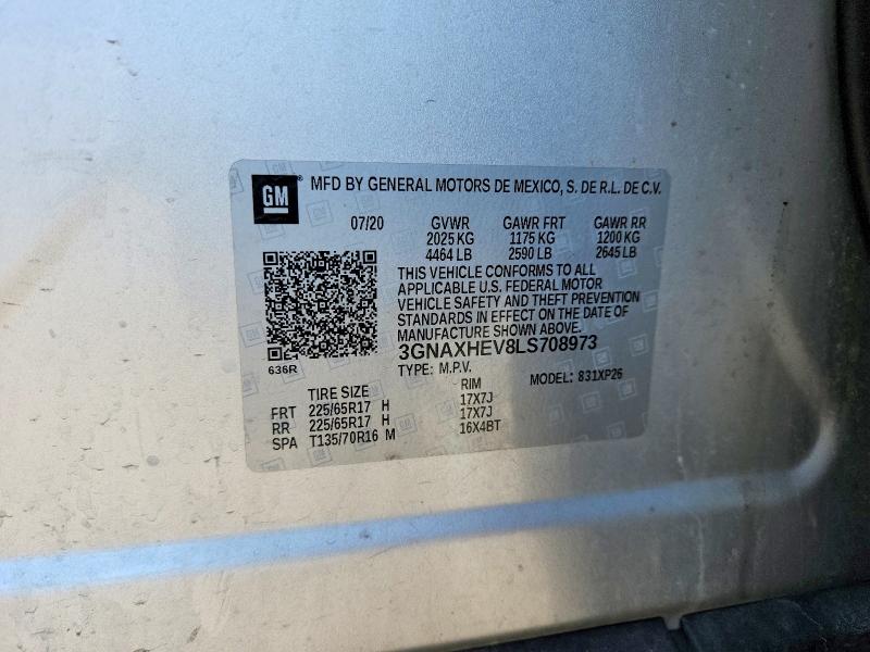 Aukcja sprzedaży 2020 Chevrolet Equinox, vin: 3GNAXHEV8LS708973, numer aukcji: 53359596