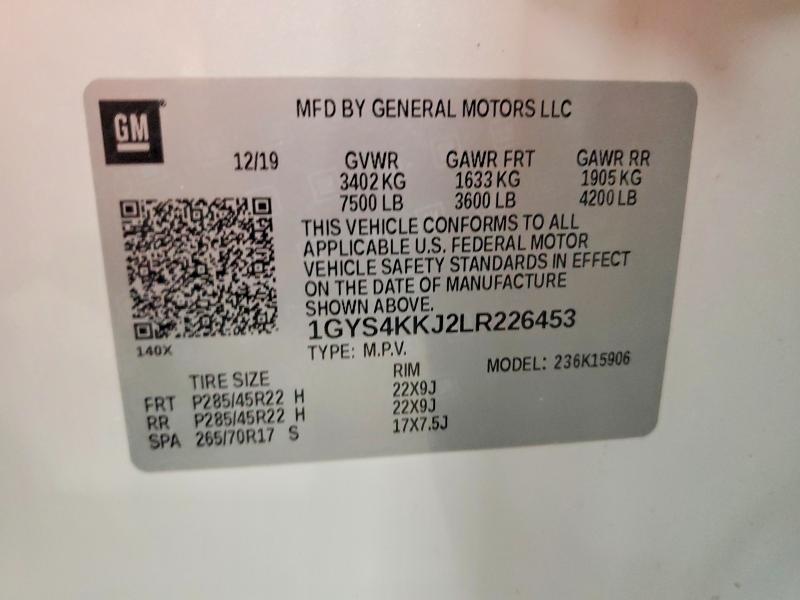 53334956 :رقم المزاد ، 1GYS4KKJ2LR226453 vin ، 2020 Cadillac Escalade مزاد بيع