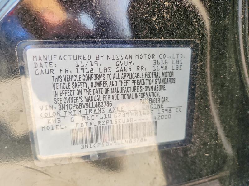 52581106 :رقم المزاد ، 3N1CP5BV9LL483786 vin ، 2020 Nissan Kicks مزاد بيع