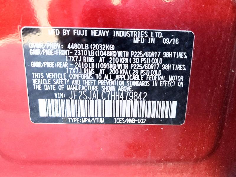 Aukcja sprzedaży 2017 Subaru Forester, vin: JF2SJALC7HH479842, numer aukcji: 54458966