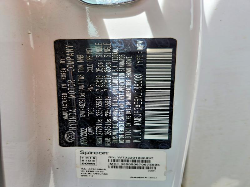 2022 Hyundai Tucson მანქანა იყიდება აუქციონზე, vin: KM8JF3AE6NU148003, აუქციონის ნომერი: 52496066