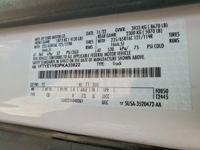 2023 Ford Transit მანქანა იყიდება აუქციონზე, vin: 1FTYE1Y83PKA33822, აუქციონის ნომერი: 54984526