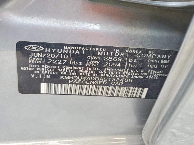 52450516 :رقم المزاد ، KMHDU4AD0AU133488 vin ، 2010 Hyundai Elantra مزاد بيع