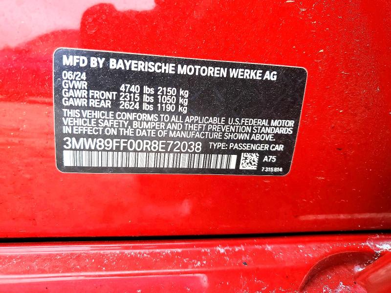 54785866 :رقم المزاد ، 3MW89FF00R8E72038 vin ، 2024 Bmw 330xi مزاد بيع