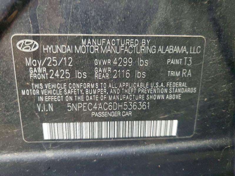 Продажа на аукционе авто 2013 Hyundai Sonata, vin: 5NPEC4AC6DH536361, номер лота: 53106846