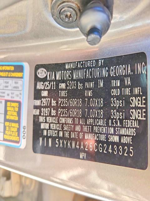 Aukcja sprzedaży 2012 Kia Sorento, vin: 5XYKW4A26CG243325, numer aukcji: 52169716