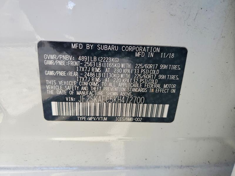 Aukcja sprzedaży 2019 Subaru Forester, vin: JF2SKAEC5KH472700, numer aukcji: 54010286
