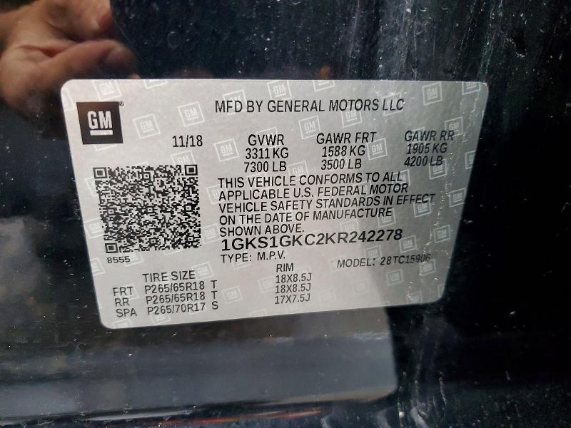Aukcja sprzedaży 2019 Gmc Yukon Xl, vin: 1GKS1GKC2KR242278, numer aukcji: 52259726