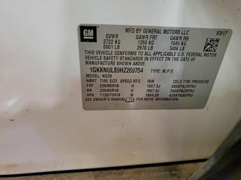 Aukcja sprzedaży 2017 Gmc Acadia, vin: 1GKKNULS9HZ269754, numer aukcji: 54394476