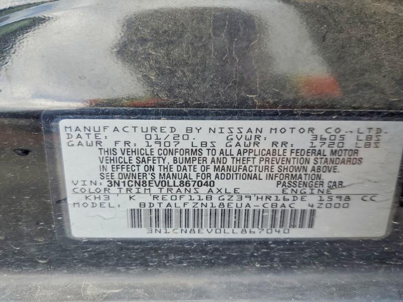 Продажа на аукционе авто 2020 Nissan Versa, vin: 3N1CN8EV0LL867040, номер лота: 55034376
