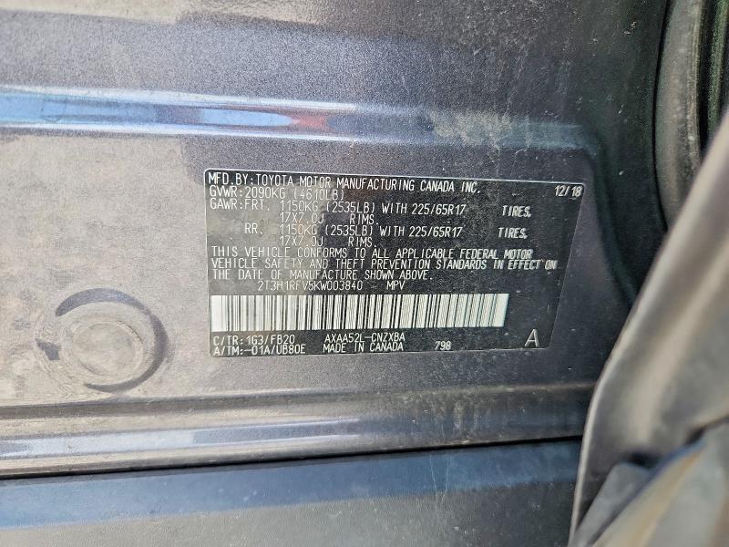 Продажа на аукционе авто 2019 Toyota Rav4, vin: 2T3H1RFV5KW003840, номер лота: 52586136