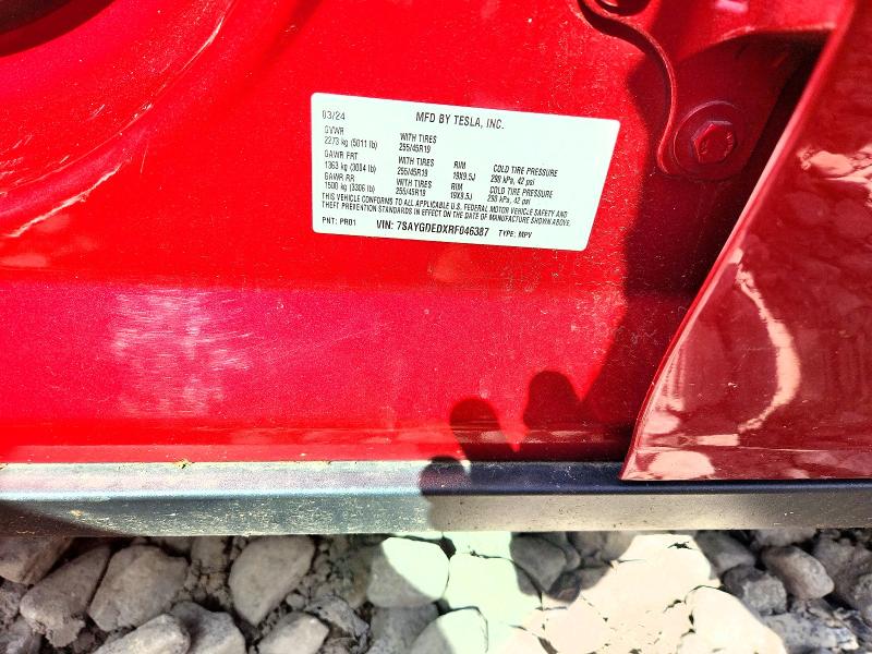 2024 Tesla Model Y მანქანა იყიდება აუქციონზე, vin: 7SAYGDEDXRF046387, აუქციონის ნომერი: 55073046